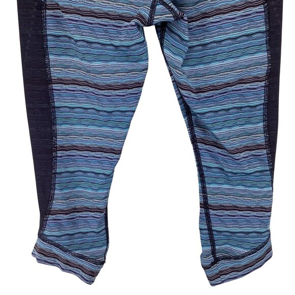 Lululemon Womens Stop At Nothing Crop Stripe Leggings Size 4 Blue‎ & Black Mesh - Picture 7 of 8